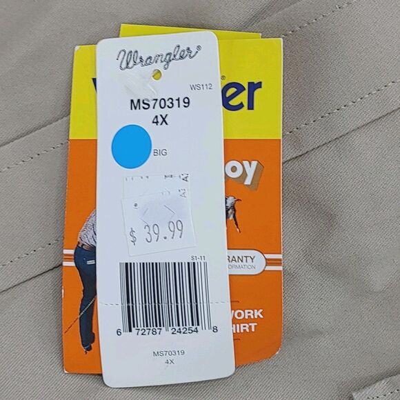 Wrangler Shirt Mens 4XL Tan Long Sleeve Pearl Snap Button Cowboy Work Western - Picture 11 of 12